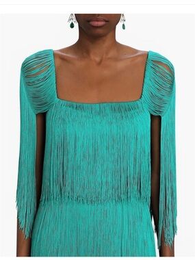Turquoise Fringe Square-Neck Crop Top